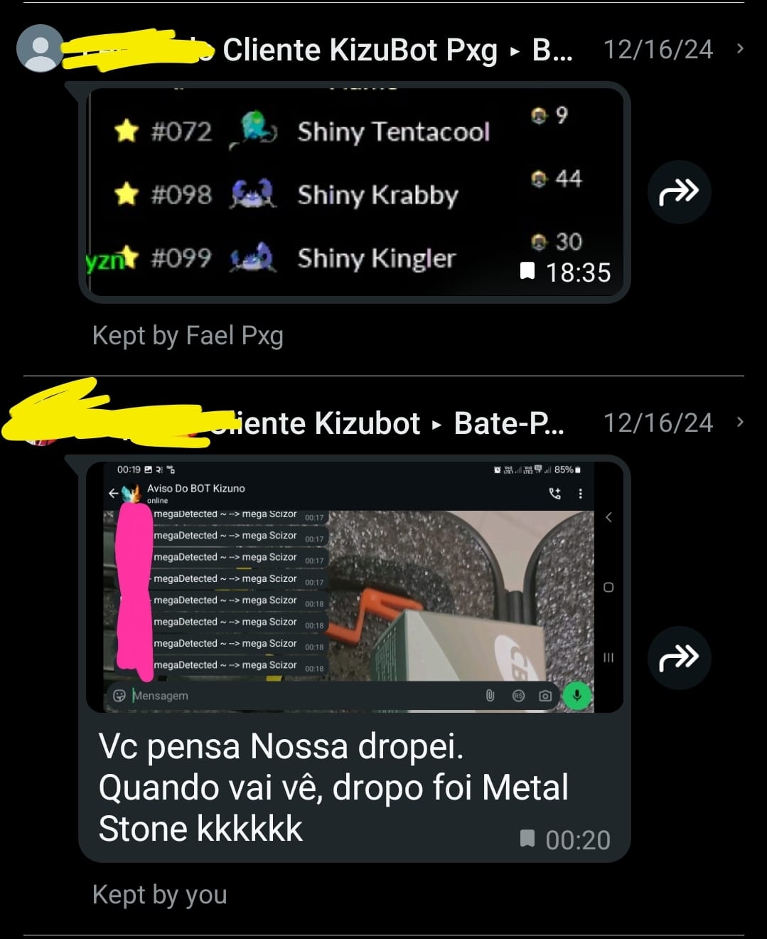 Resultado do KizuBot - Coleção de Shinys e Megas